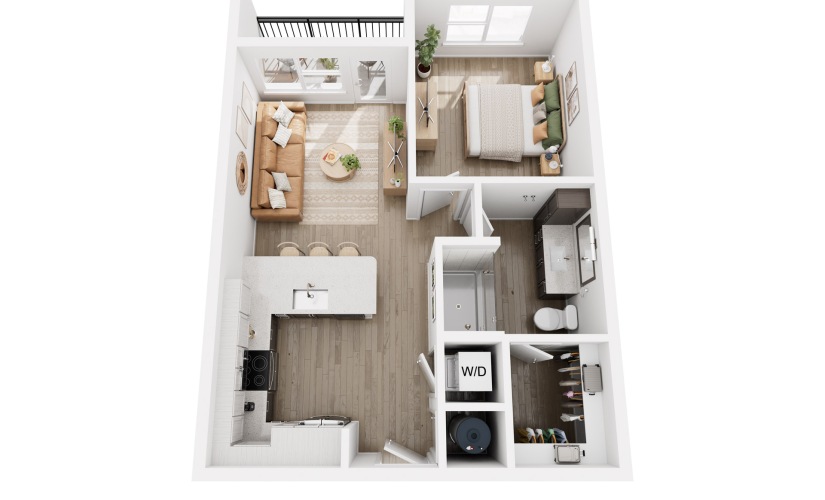 A1 - 1 bedroom floorplan layout with 1 bathroom and 649 square feet