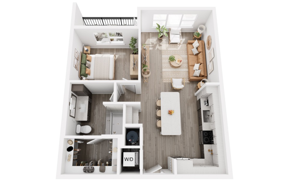 A2 - 1 bedroom floorplan layout with 1 bath and 751 square feet.