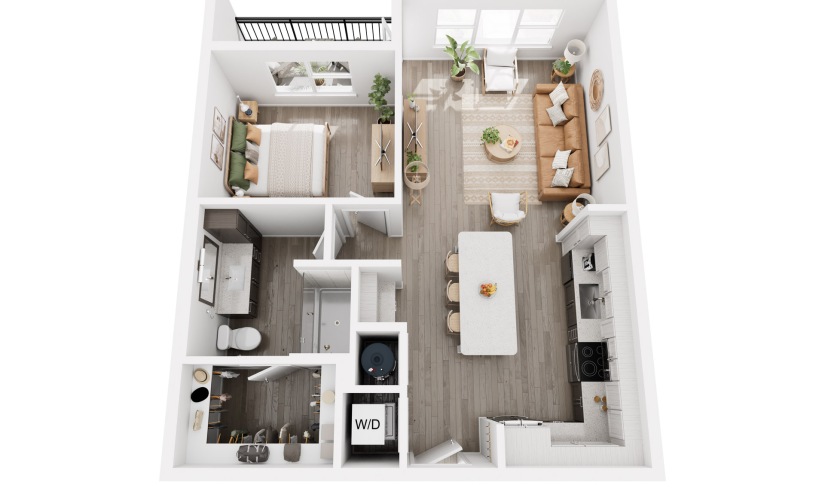 A2 - 1 bedroom floorplan layout with 1 bathroom and 751 square feet