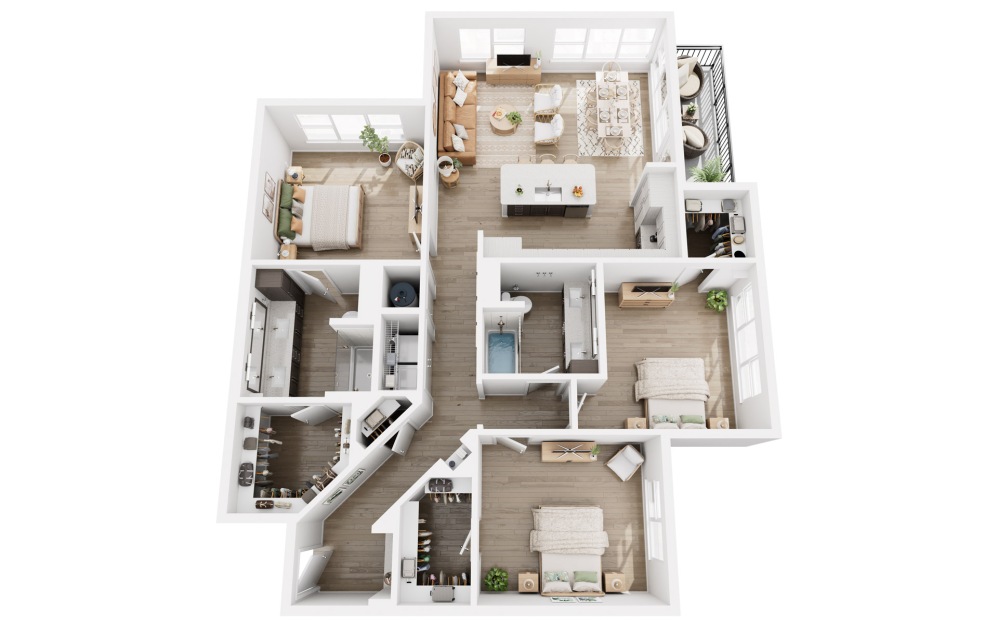 C1 - 3 bedroom floorplan layout with 2 bathrooms and 1537 - 1549 square feet