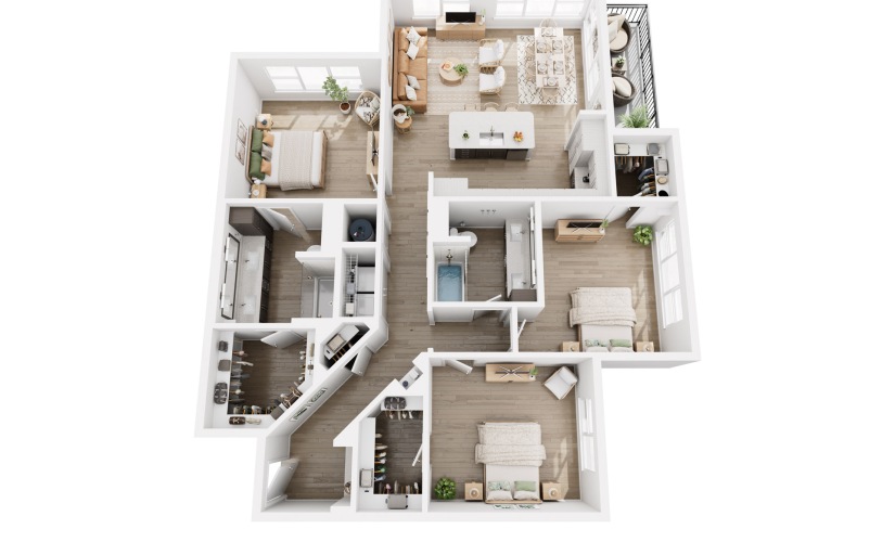 C1 - 3 bedroom floorplan layout with 2 bathrooms and 1537 - 1549 square feet