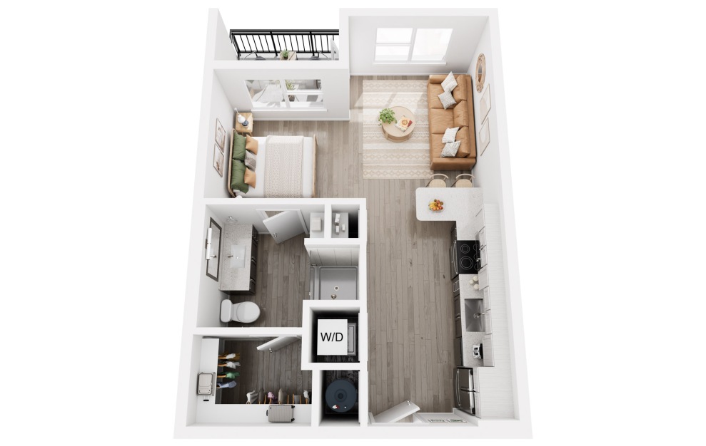 S1 - Studio floorplan layout with 1 bath and 528 square feet.