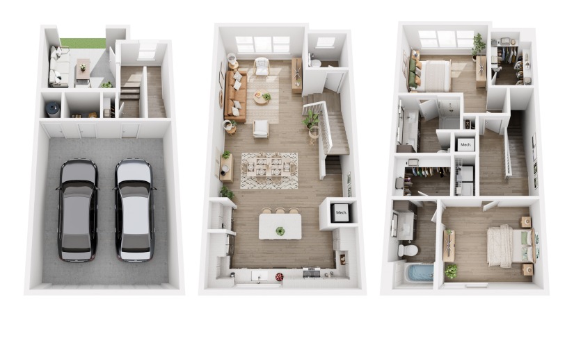2 Bedroom Townhome - 2 bedroom floorplan layout with 2.5 bathrooms and 1547 square feet