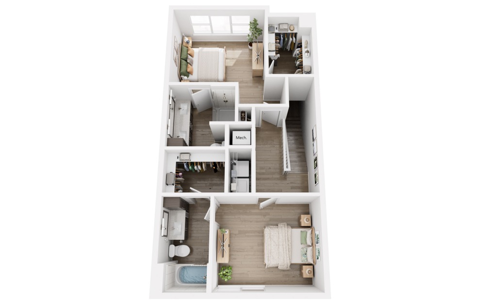 2 Bedroom Townhome - 2 bedroom floorplan layout with 2.5 baths and 1547 square feet. (Floor 3)