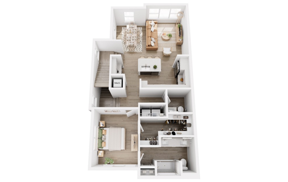 3 Bedroom Townhome - 3 bedroom floorplan layout with 3.5 baths and 1962 square feet. (Floor 2)