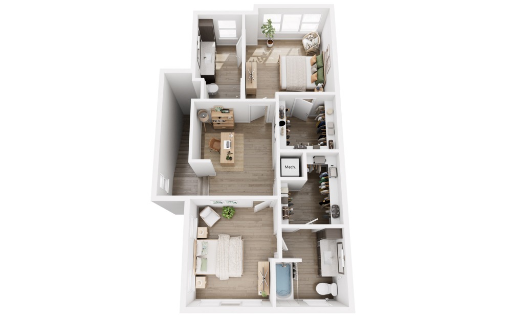 3 Bedroom Townhome - 3 bedroom floorplan layout with 3.5 baths and 1962 square feet. (Floor 3)