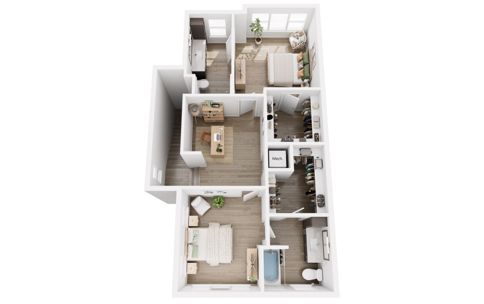 3 Bedroom Townhome - 3 bedroom floorplan layout with 3.5 bathrooms and 1962 square feet (Floor 3)